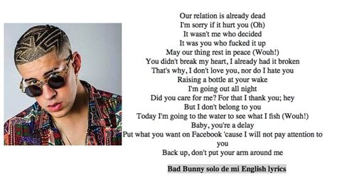As usual, people worldwide want to discover the <strong>English</strong> translation of the <strong>lyrics</strong> and understand the meaning behind them: in this article, we will. . Bad bunny song lyrics in english